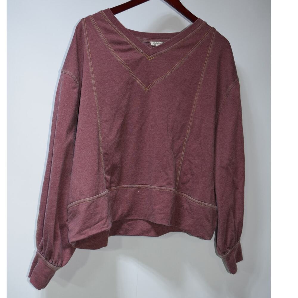 Free People Intimately Burgundy V Neck Cropped Sweatshirt Size Small